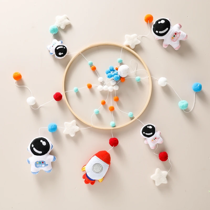 Baby Mobile Rattles Toys 0-12 Months Baby Bed Bell Astronaut Bracket Protection Newborn Baby Toys Wooden Bed Bell Accessories