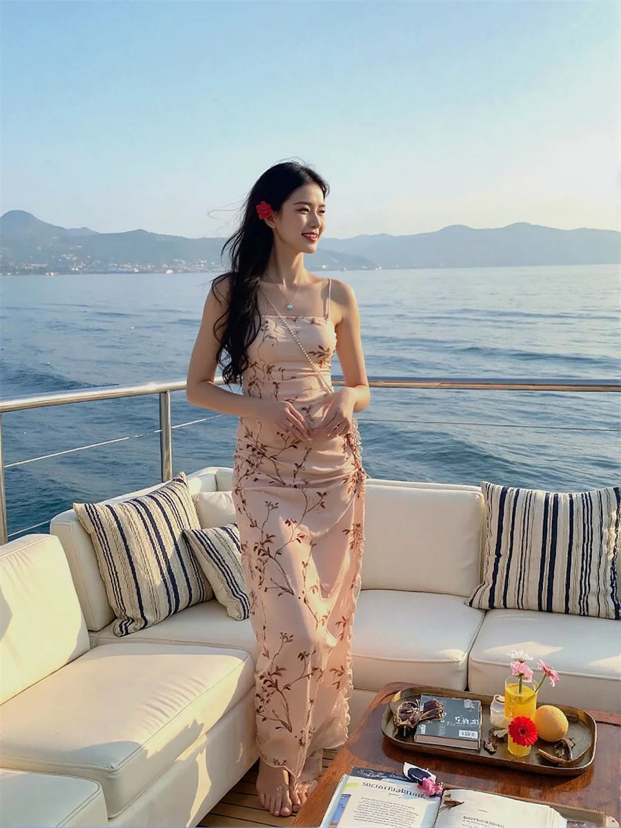 Women'S Dresses Y2K Pink Slim Ankle-Length Chinese Style Side-Slit High-Slit Splited Splitting Cut-Out Cutout Hollow-Out Holes