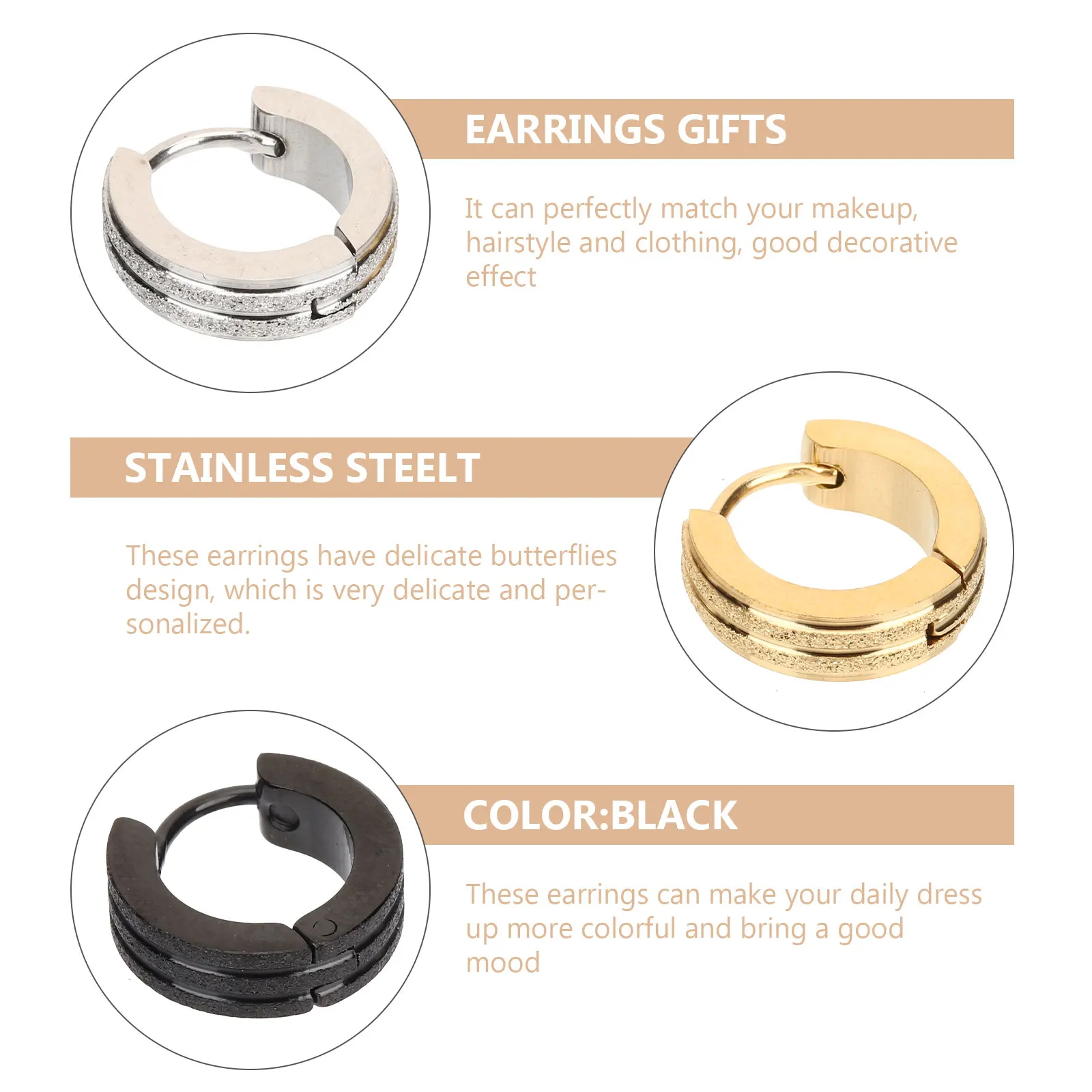 

6pcs Wide Loop Earrings Stainless Steel Round Hoops Stylish Lightweight Durable Fashion Jewelry For Women Girls Daily Party