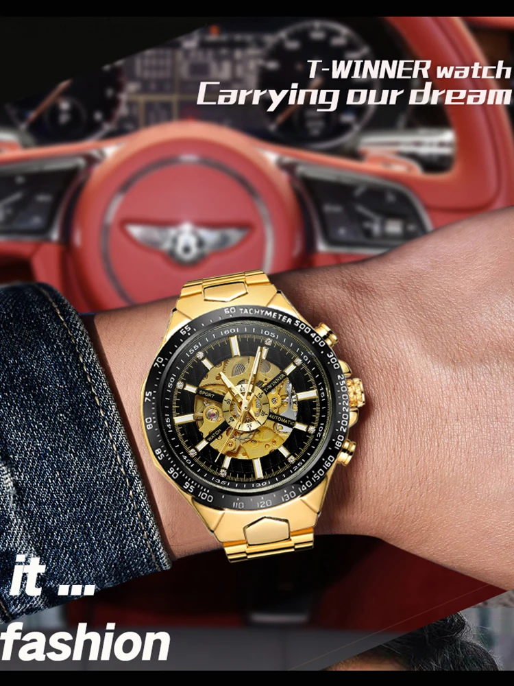 

ПОБЕДИТЕЛЬ Элитные бренды Мужские часы из нержавеющей стали Скелет Механические часы с автоматическим механизмом Водонепроницаемые военные мужские наручные часы