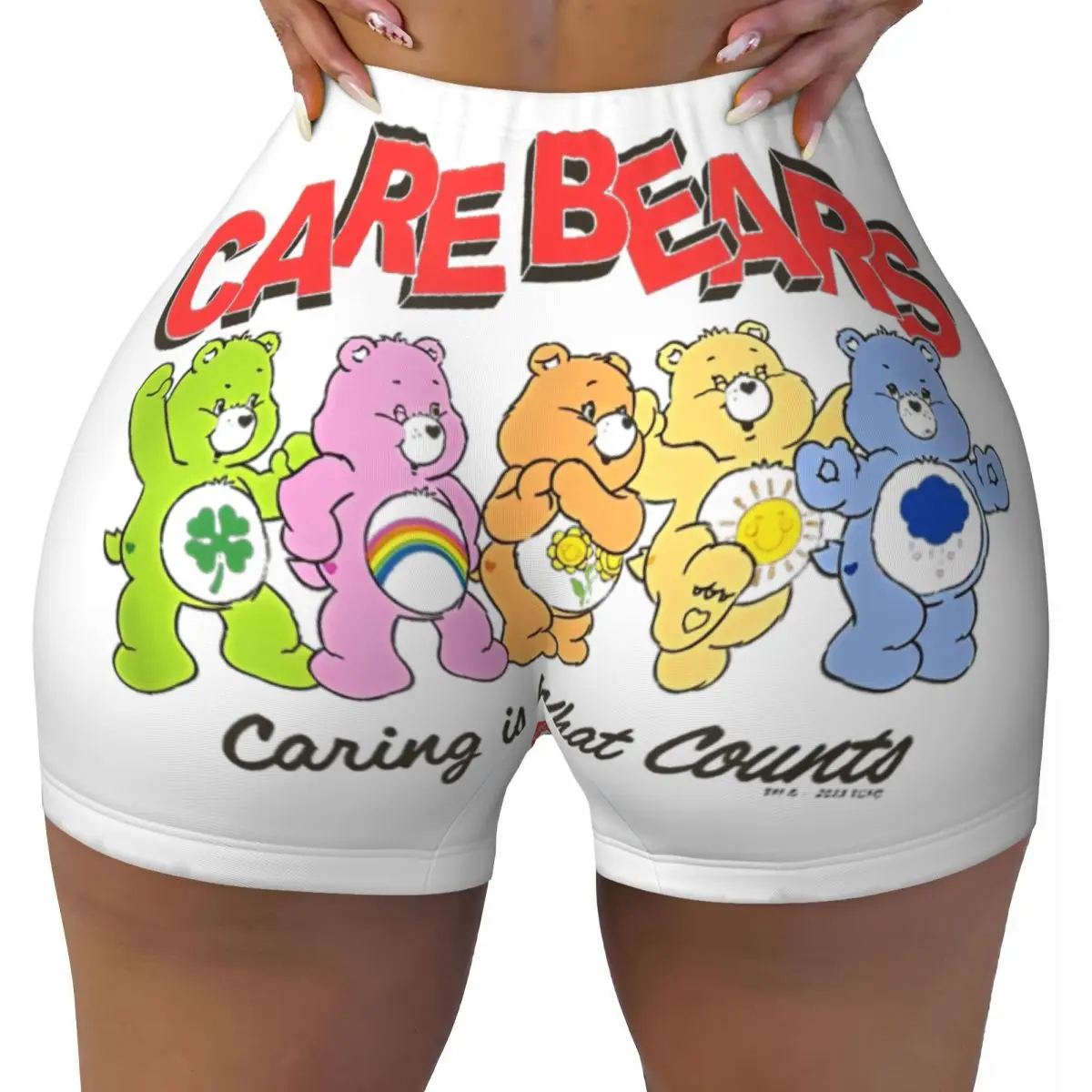 Care Bears Caring Is What Counts Group Shot Big Chest Poster High Waist Yoga Tight Shorts Women's Fitness Workout Gym Wear