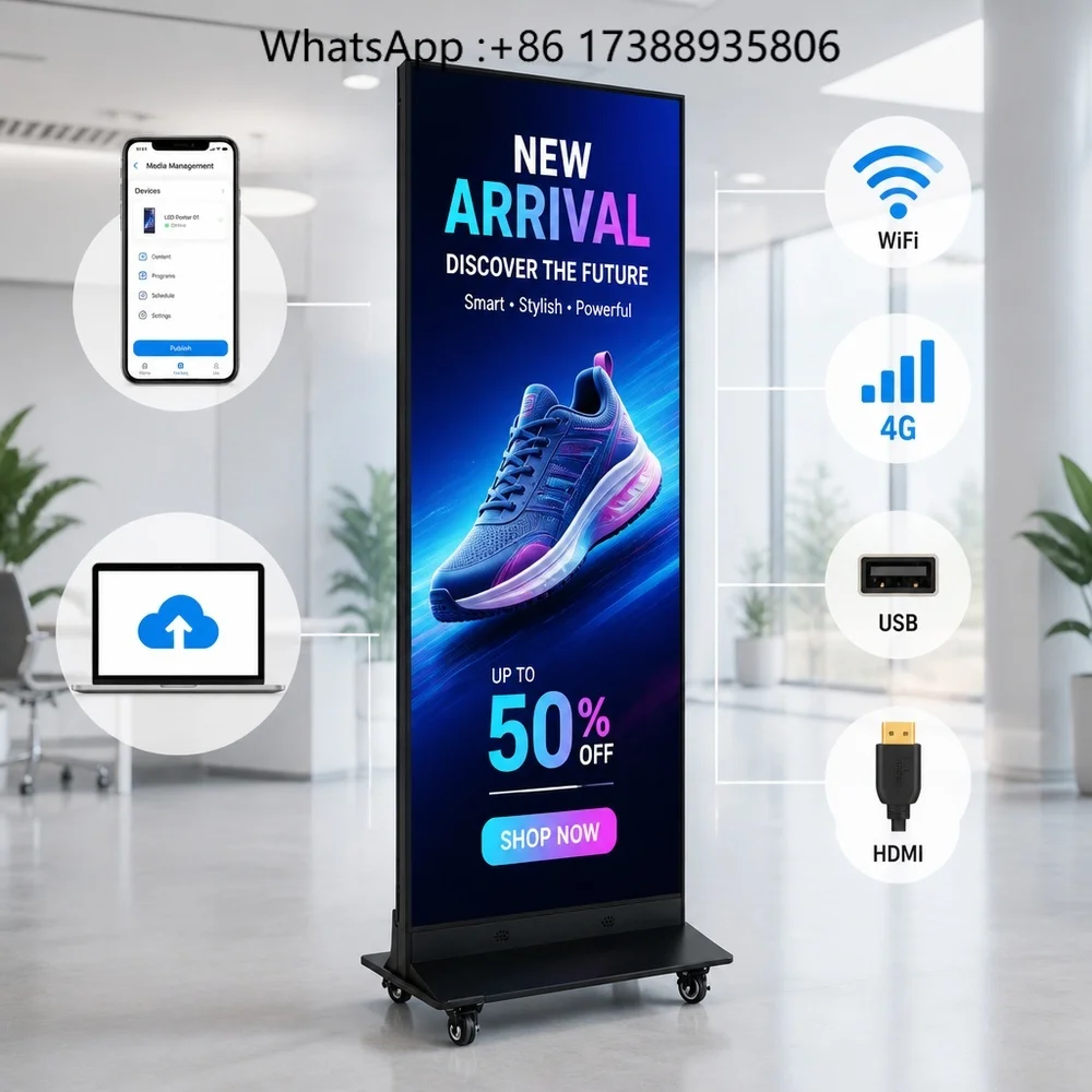 Smart WiFi Controlled LED Poster Display P2.5 Indoor Digital Poster Screen Floor Standing Advertising Display 640x1920mm