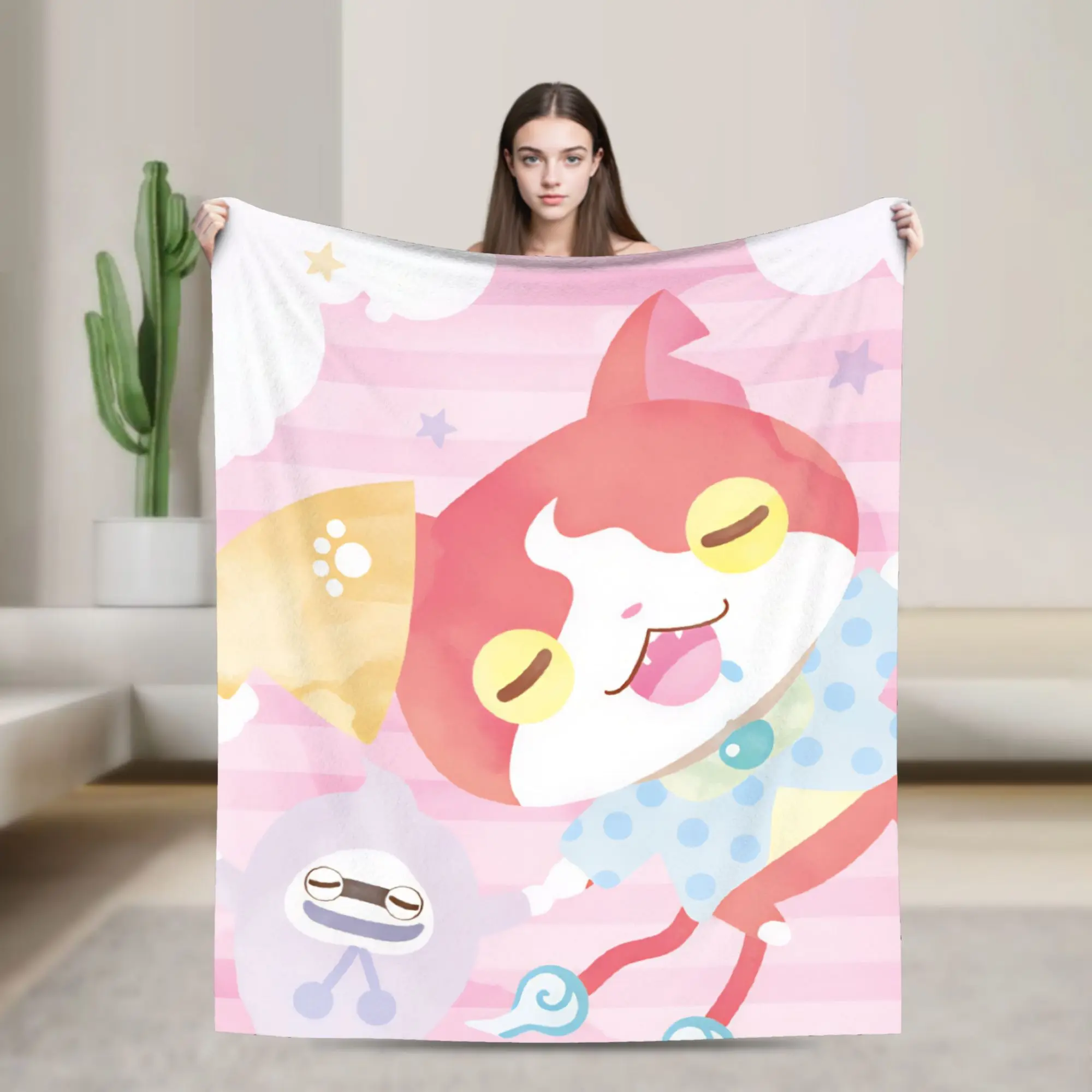 Yokai Watchs  Flannel Blanket Winter  Super Warm Throw Blanket for Students Bedroom Aesthetic Bedspread Sofa Bed Cover