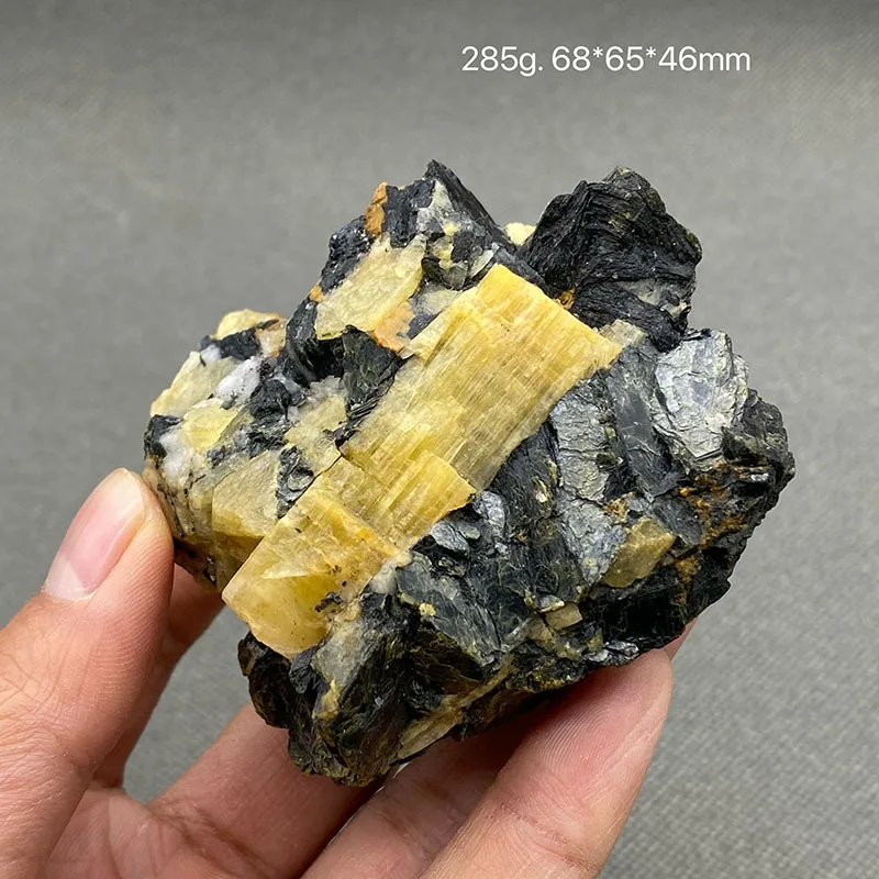 100% natural yellow tourmaline and black mica rough healed crystal quartz ore specimen