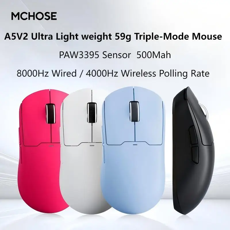 2025 MCHOSE A5 V2 ULTRA/A5 V3 シリーズ ワイヤレスゲーミングマウス 3モード ゲーミング 長時間バッテリー駆動 PAW3395 軽量設計マウス