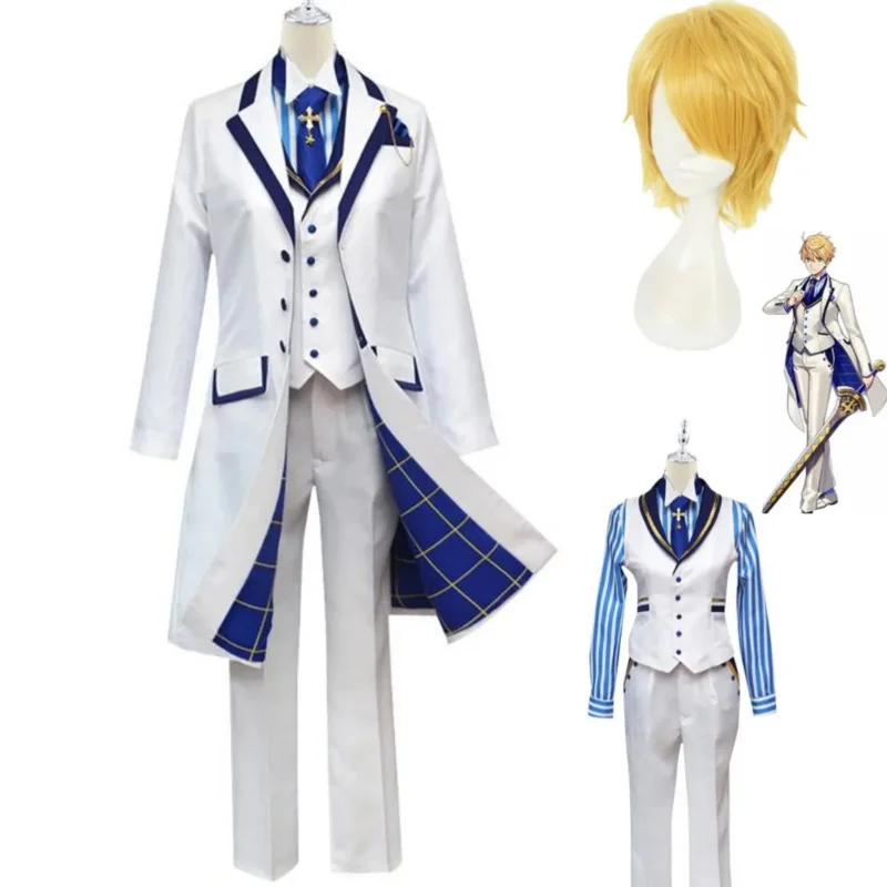 Anime Game Fate Grand Order Fgo Arthur Pendragon Cosplay Costume White Rose King of Knights Wig Windbreak Man Carnival Suit UY91