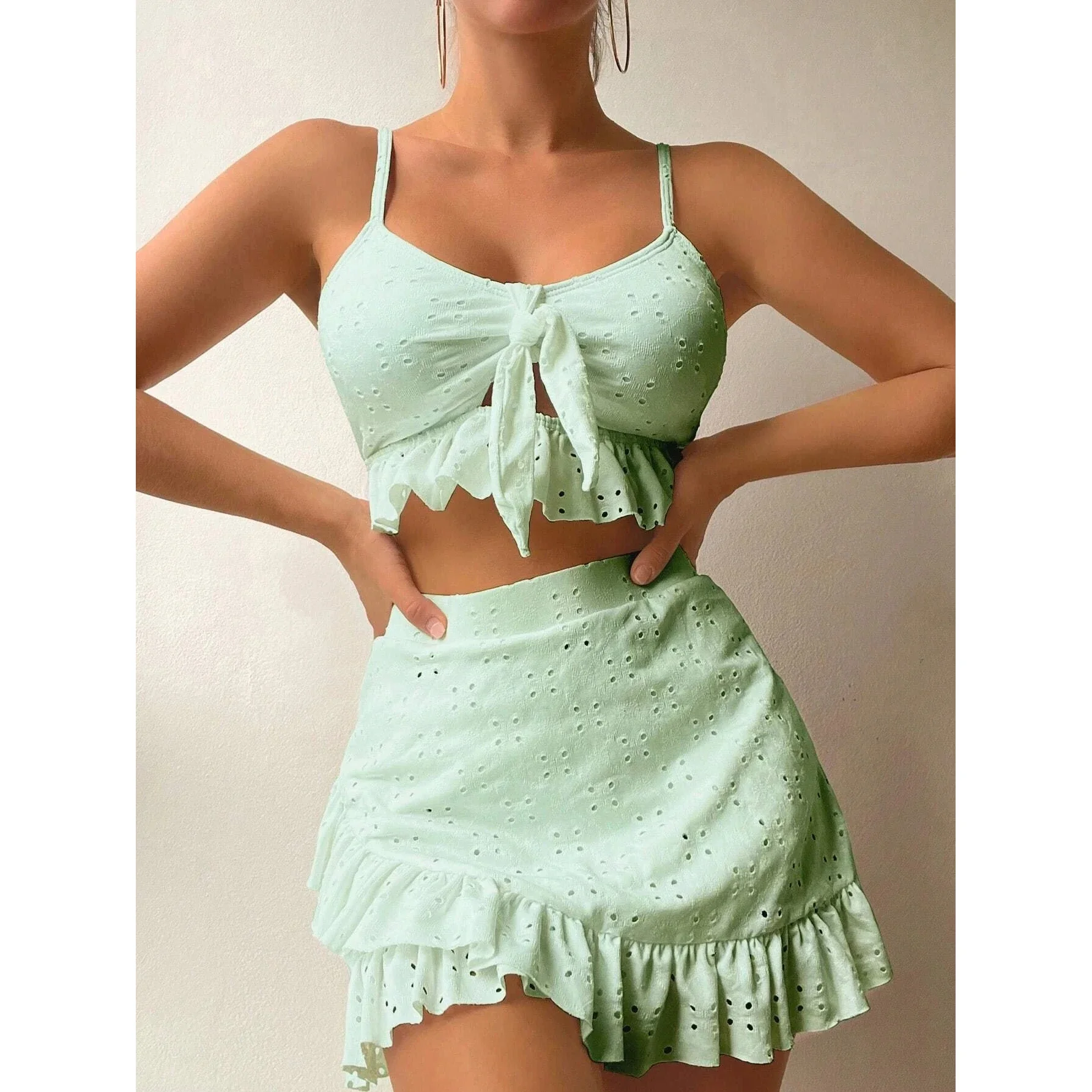 2024 3pack Swimwear Women Bikini Swimsuit With Beach Skirt Knot Bathing Suit Beachwear Ruffle Two-Pieces Bikini Set Biquini