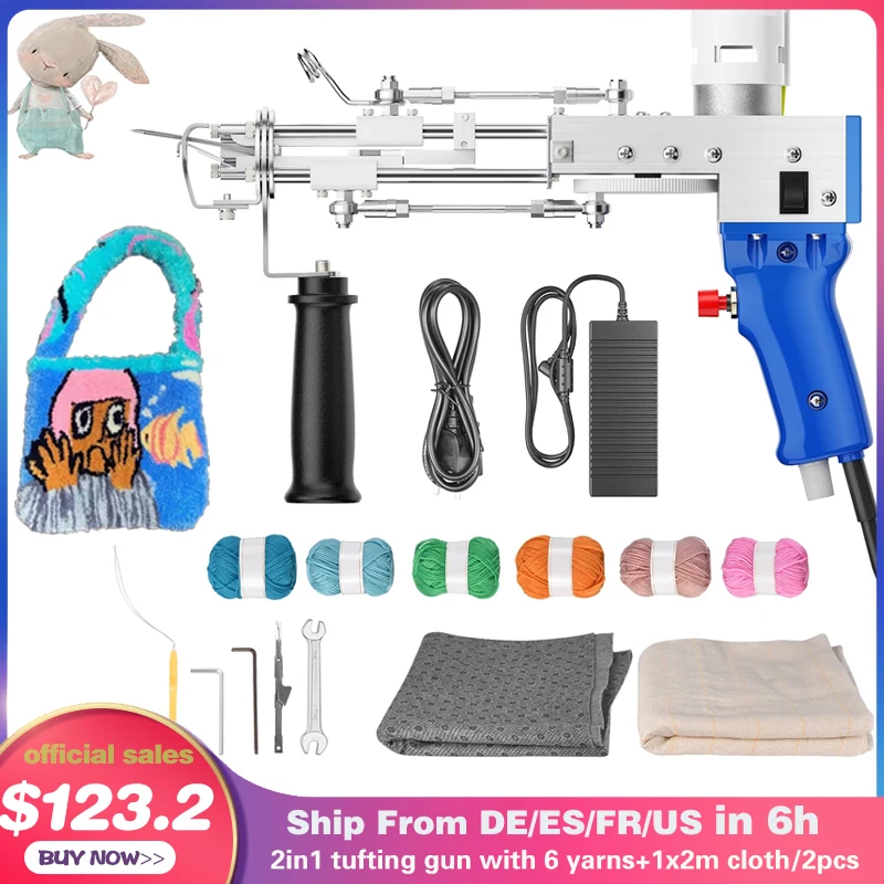 

2 in 1 Tufting Gun Set Cut Pile Loop Pile tufting Gun Electric Carpet Weaving Flocking Machine with Ball of Yarn, Carpet Cloth