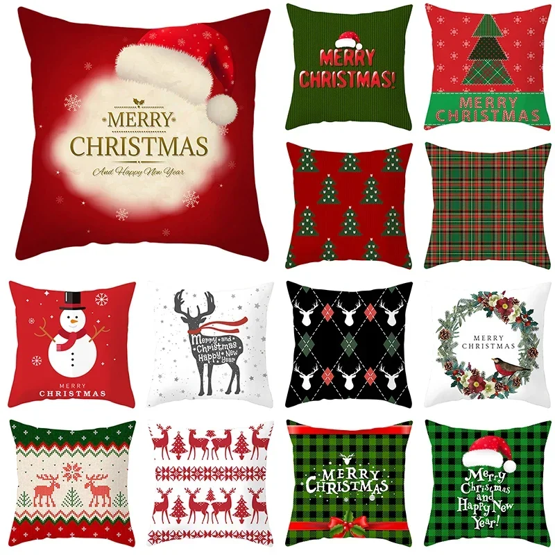 

Merry Christmas Cushion Cover Elks Tree Truck Snowflake Linen Pillow Cover Decorative Pillows Home Decoration Throw Pillowcase