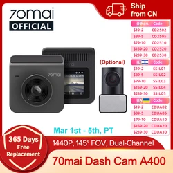 70mai Dash Cam A400 Auto-DVR 145 °   FOV 1440P Auflösung 70mai A400 Auto Recorder Unterstützung Hinten Cam 24H Parkplatz Monitor