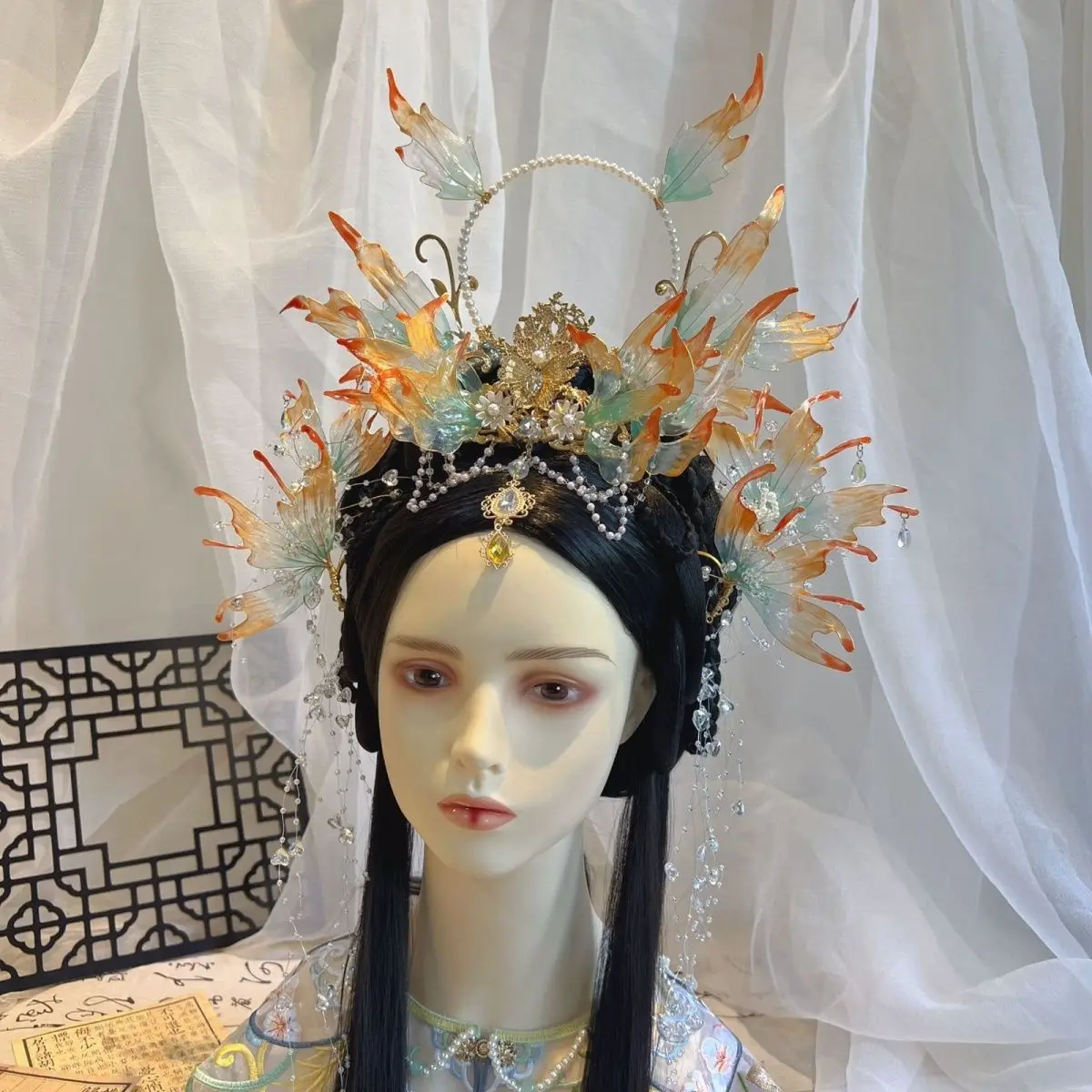 Mermaid Hanfu Koi Mermaid HairCrown Hair Accessories Set Super Immortal Ancient Style Elf Princess Hair Accessories