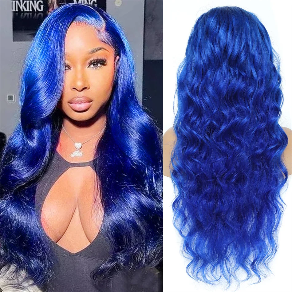 Peluca de cabello humano ondulado de 13x4 para mujer, postizo de encaje Frontal transparente, Color azul, Color rosa, brasileño, Remy