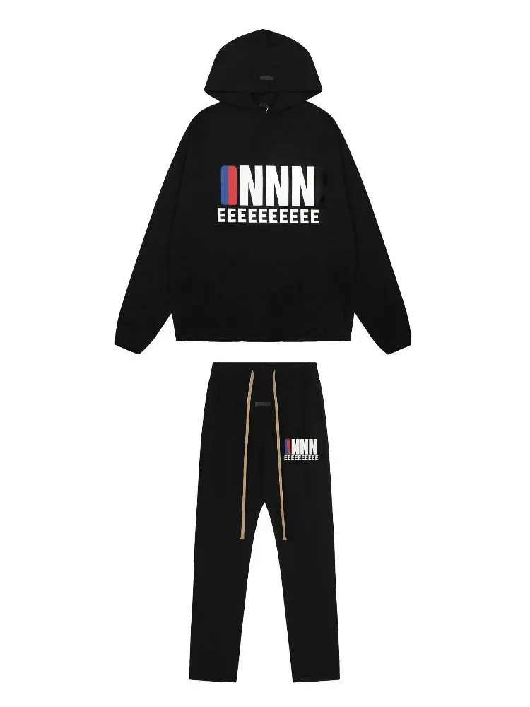 25SS Luxe Design Siliconen Letter Heren Hoodies Klassieke Basketbal Logo Terry Tweedelige Set High Street Heren Losse Broek Set - afbeelding 2