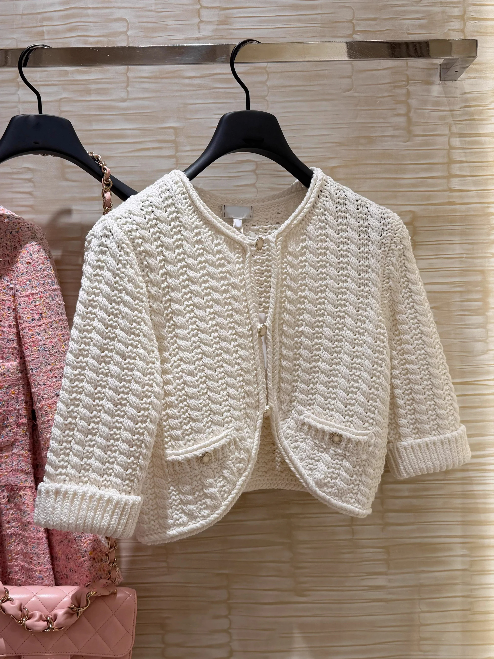 

Chic Korean Style Knitted Top for Women Elegant Unique Design Seven Sleeve French Style Polyester Fiber Short Sleeve round Neck