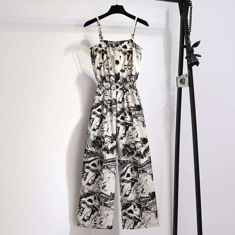 

Fashion Beach Style Print Jumpsuit Women Summer Sleeveless Sexy Jumpsuits Elegant Overalls