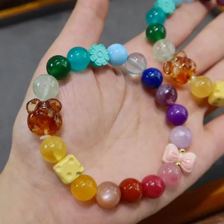 

10mm Natural Rainbow Mixed Stone Jade Moonstone Kyanite Amber Larimar Rhodochrosite Charoite Bracelet Jewelry AAAAAA