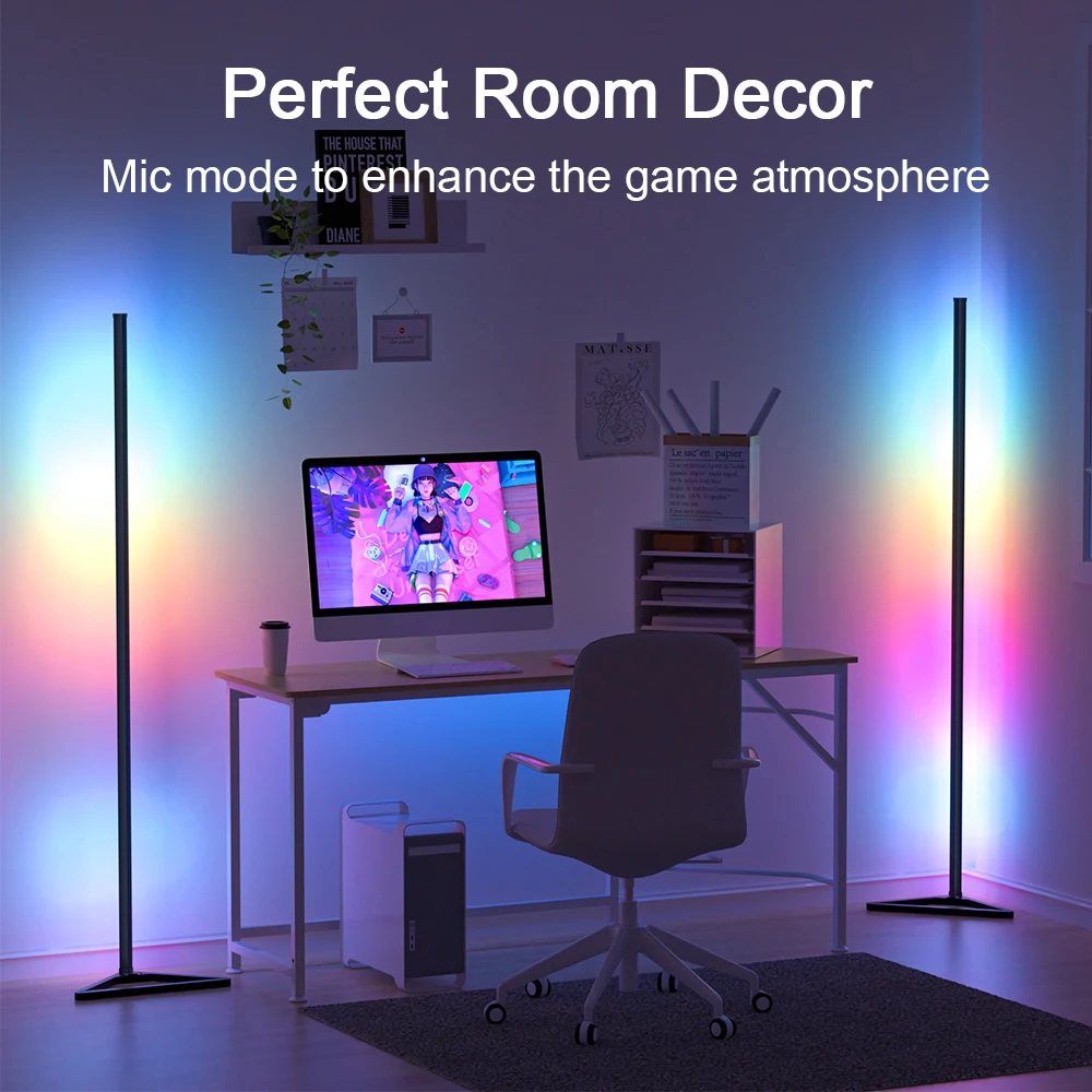 Imagem -05 - Rgb Led Piso Atmosfera Luz Decorativa Controle Remoto Canto Interior Luzes de pé Lâmpada Quarto Mood Iluminação 140cm