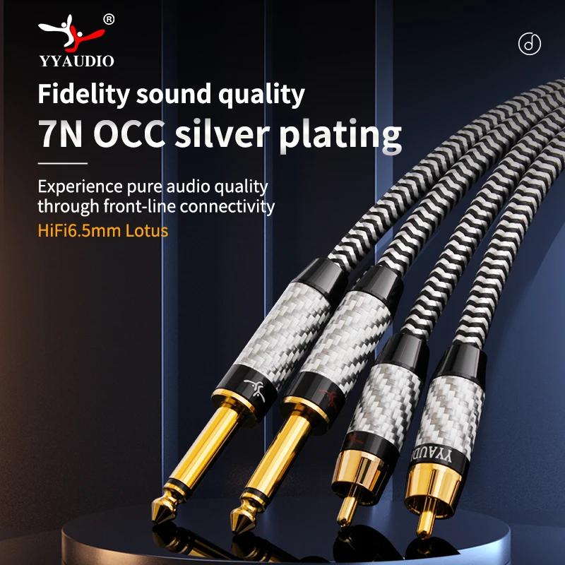 YYAUDIO 7N OCC Silver Plated Hifi Dual 6.5mm to Dual RCA Cable HI-End 6.5 to 2RCA Cable Applied to Mixer Console Amplifier