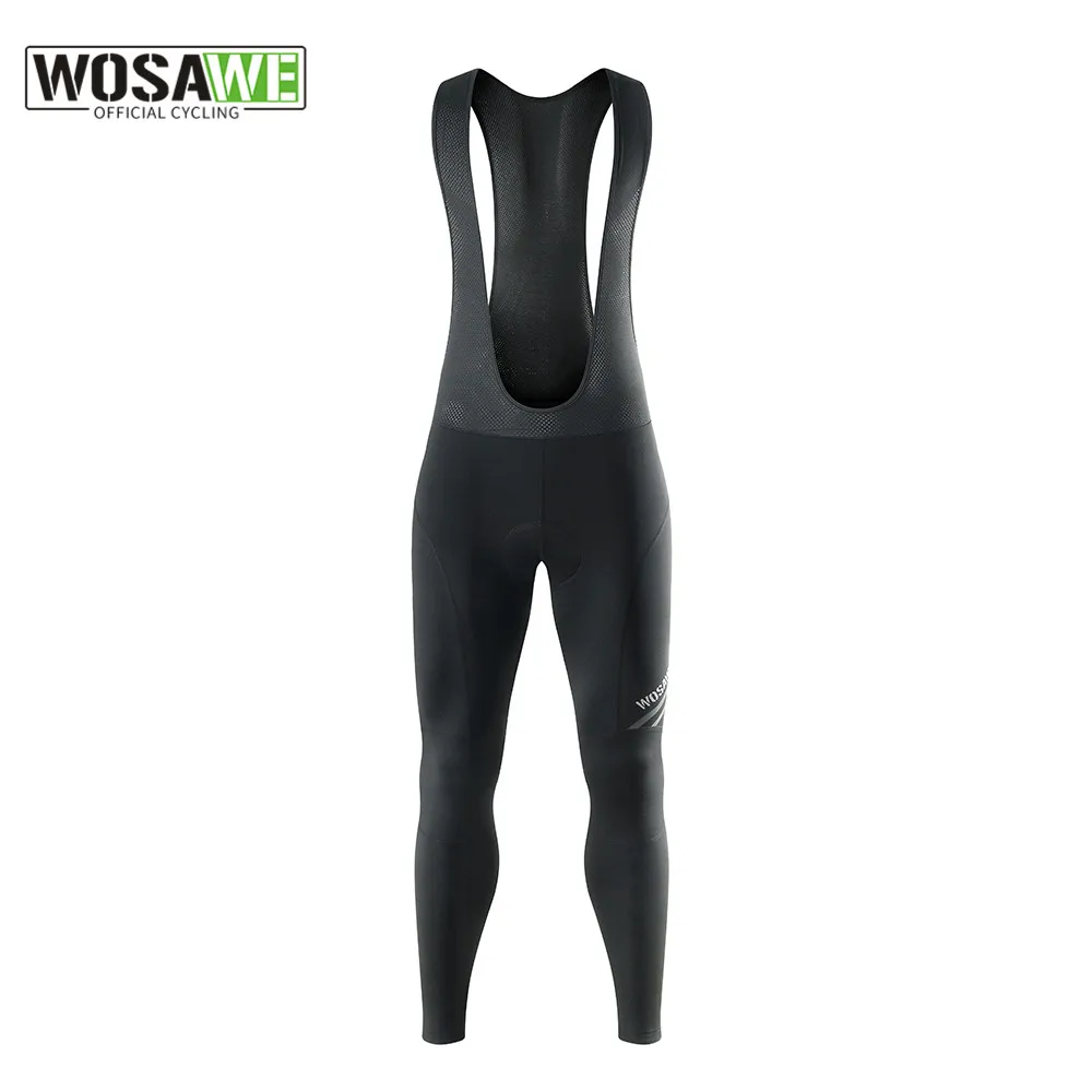 WOSAWE Men's Winter Bib Pant Tight Fleece Thermal Mountain Bike Gel Padded MTB Bike Long Pant Windproof Warm Cycling Bib Shorts