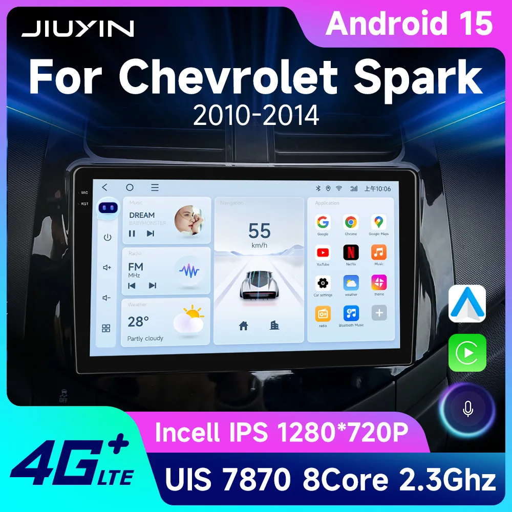 

JIUYIN Android 15 Car Stereo Radio For Chevrolet Spark Beat Matiz Creative 2010 - 2014 Carplay Multimidia Video Player Head Unit