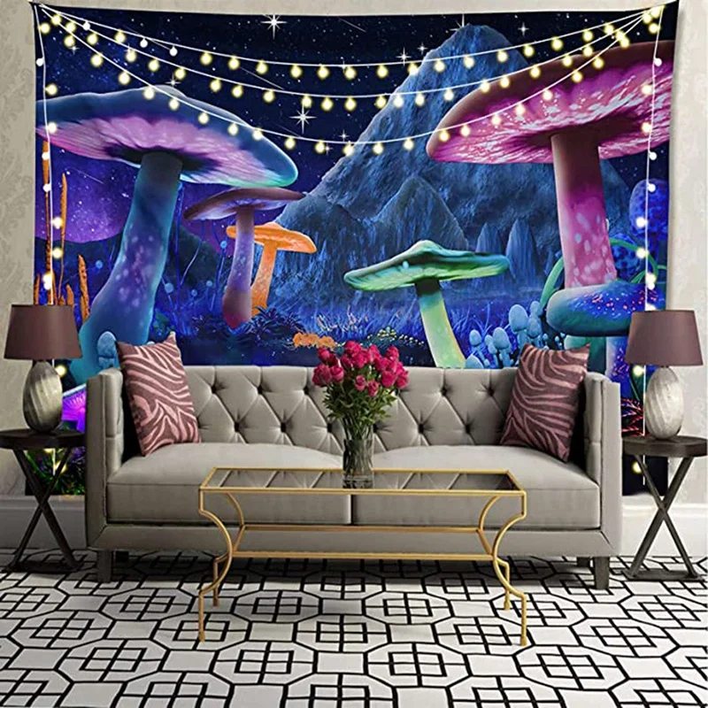 HOT SALE Psychedelic Mushroom Tapestry Starry Sky Tapestry Psychedelic Wall Tapestry Fantasy Plant Tapestry Home Decoration