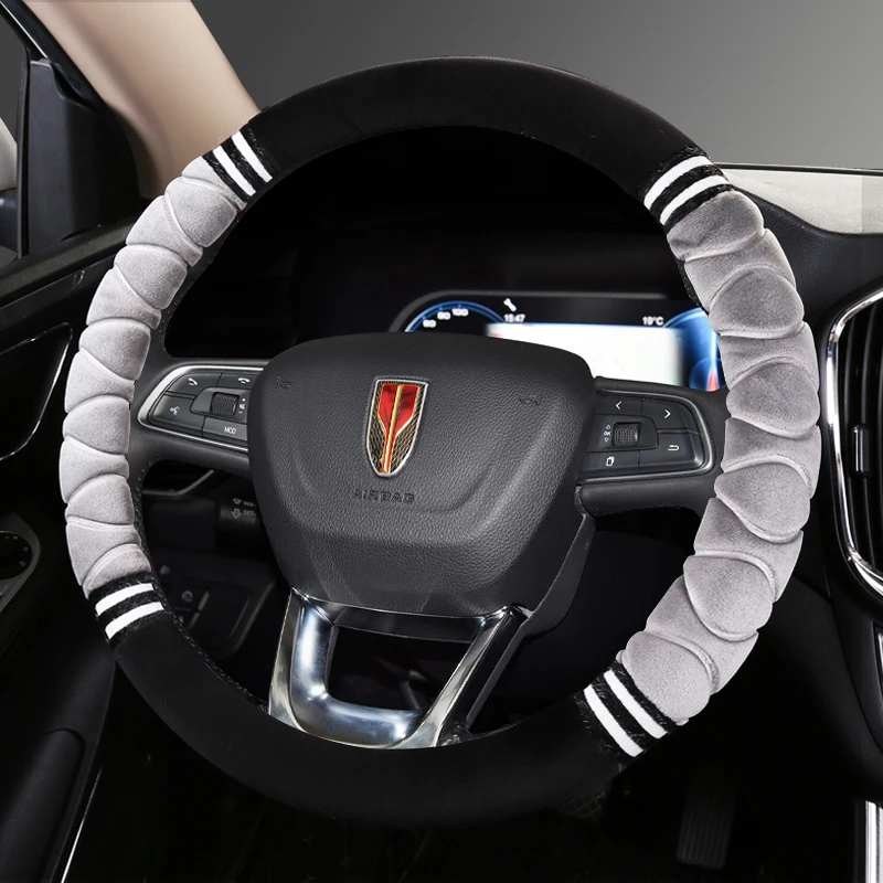 

For Hongqi H5 H7 H9 HS5 HS7 Universal Winter Steering Wheel Cover Interior Handle Shell Car Accessories Artificial Plush White