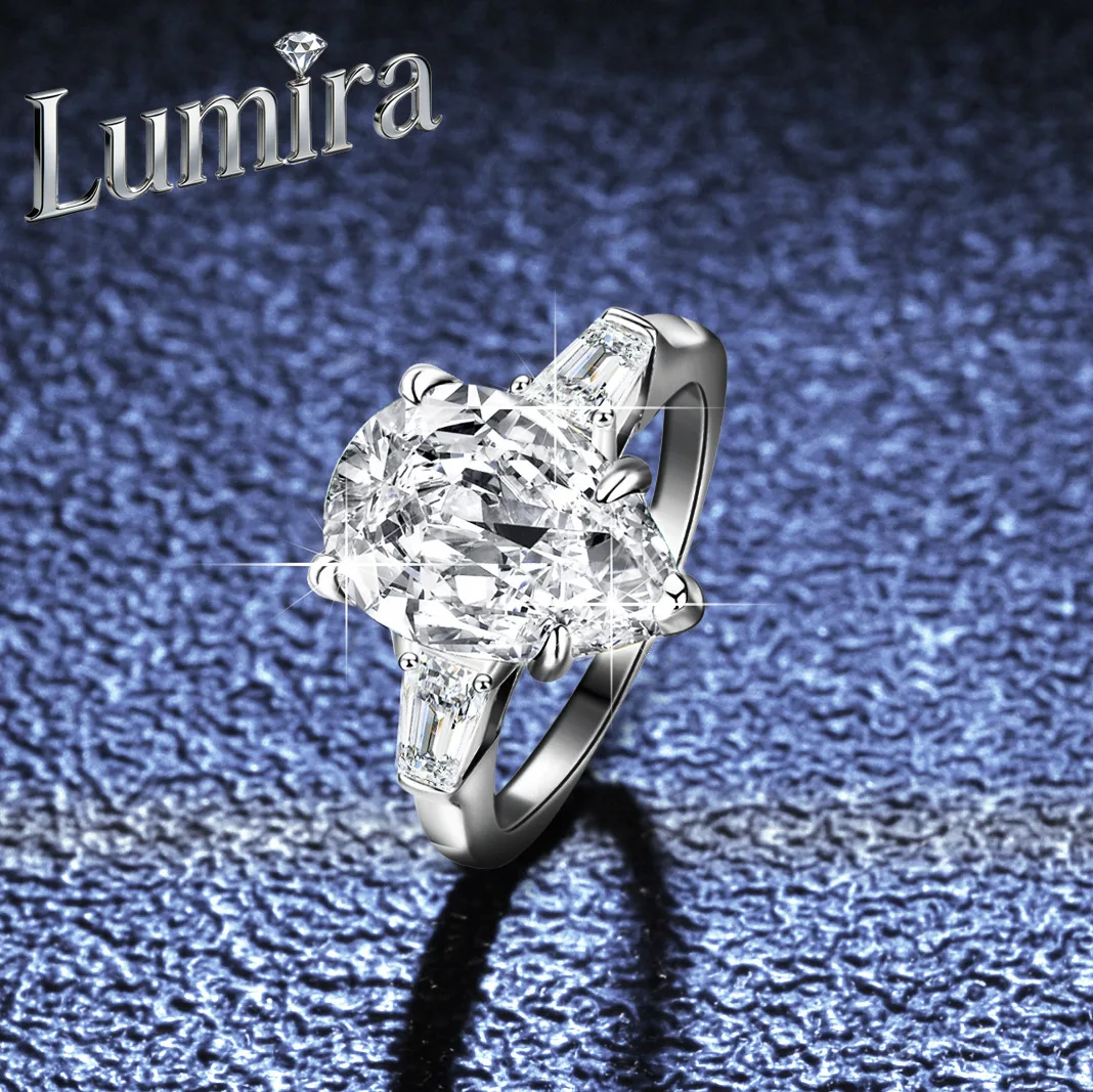 

Кольцо Lumira Platinum PT950 с муассанитом 4 карата и грушевидным камнем в оправе-капле, женское кольцо с камнем в форме груши