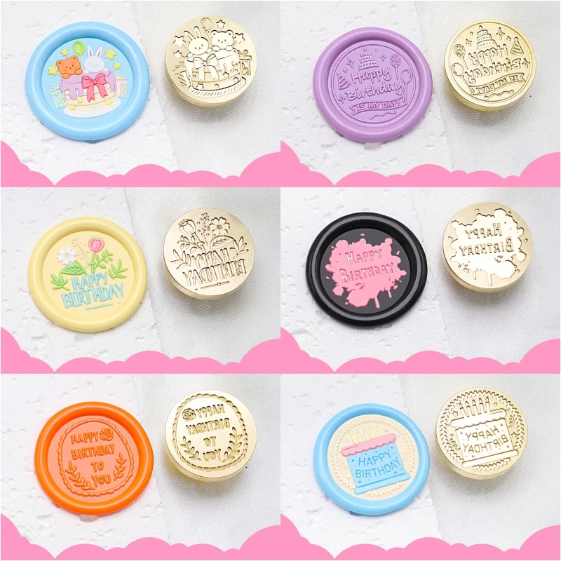 New Diy Flame Seal Happy Birthday Cake Blessing Stamp Cute Letter Friend Gift Stamp Head Copper Flame Seal busta invito