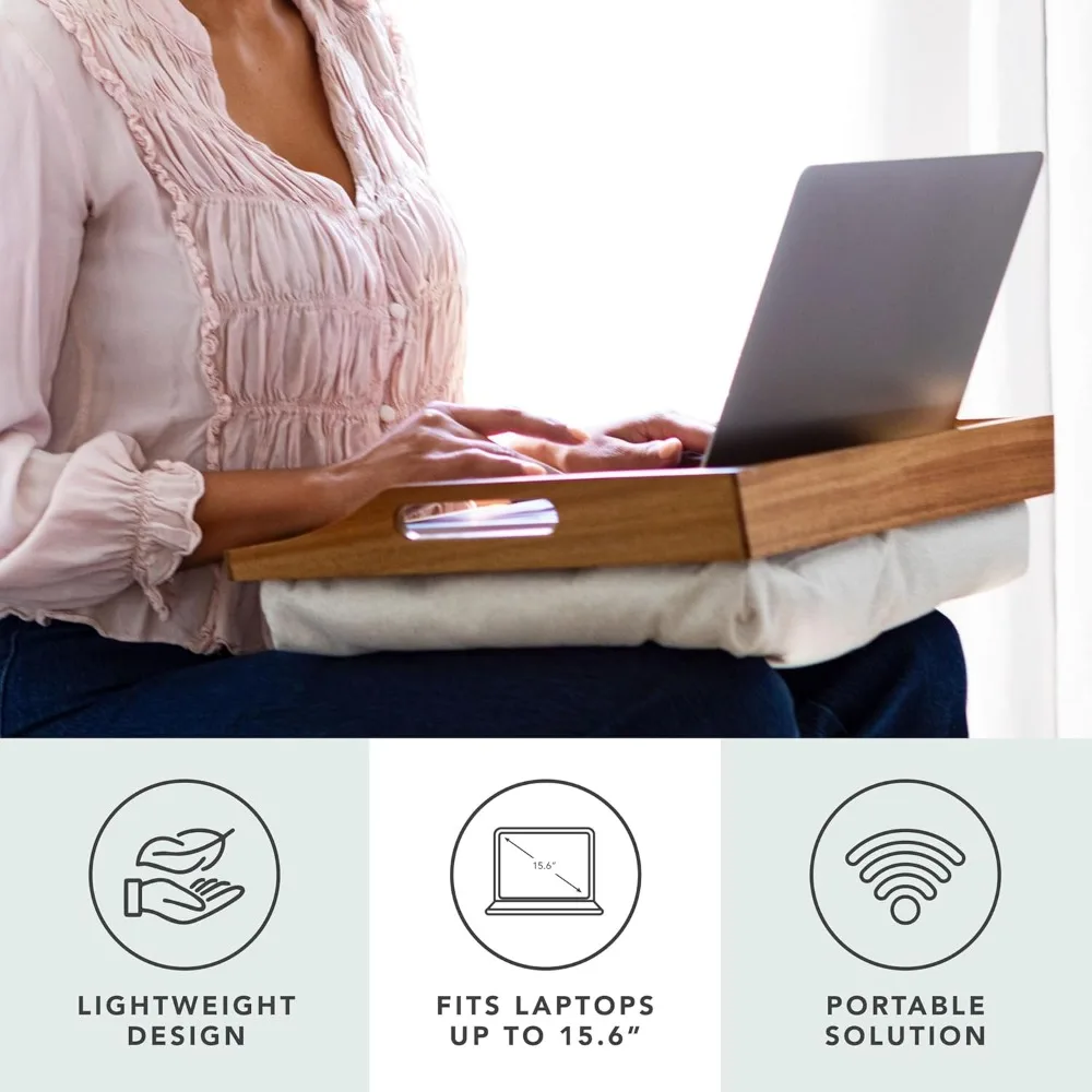 طقم مكتب من خشب السنط مع سلة تخزين، يناسب أجهزة الكمبيوتر المحمولة مقاس 15.6 بوصة، لمسة نهائية طبيعية