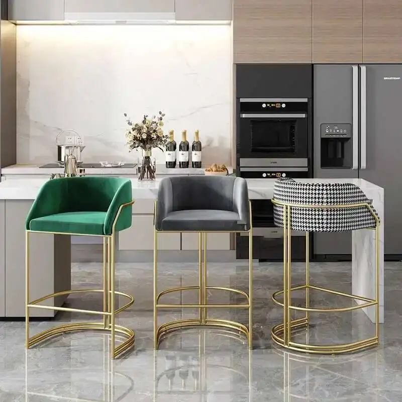 

Nordic Bar Iron Art Bar Stools Chairs Backrest Armrest Design Light Luxury Restaurant High Chairs Banqueta Furniture GPF55YH