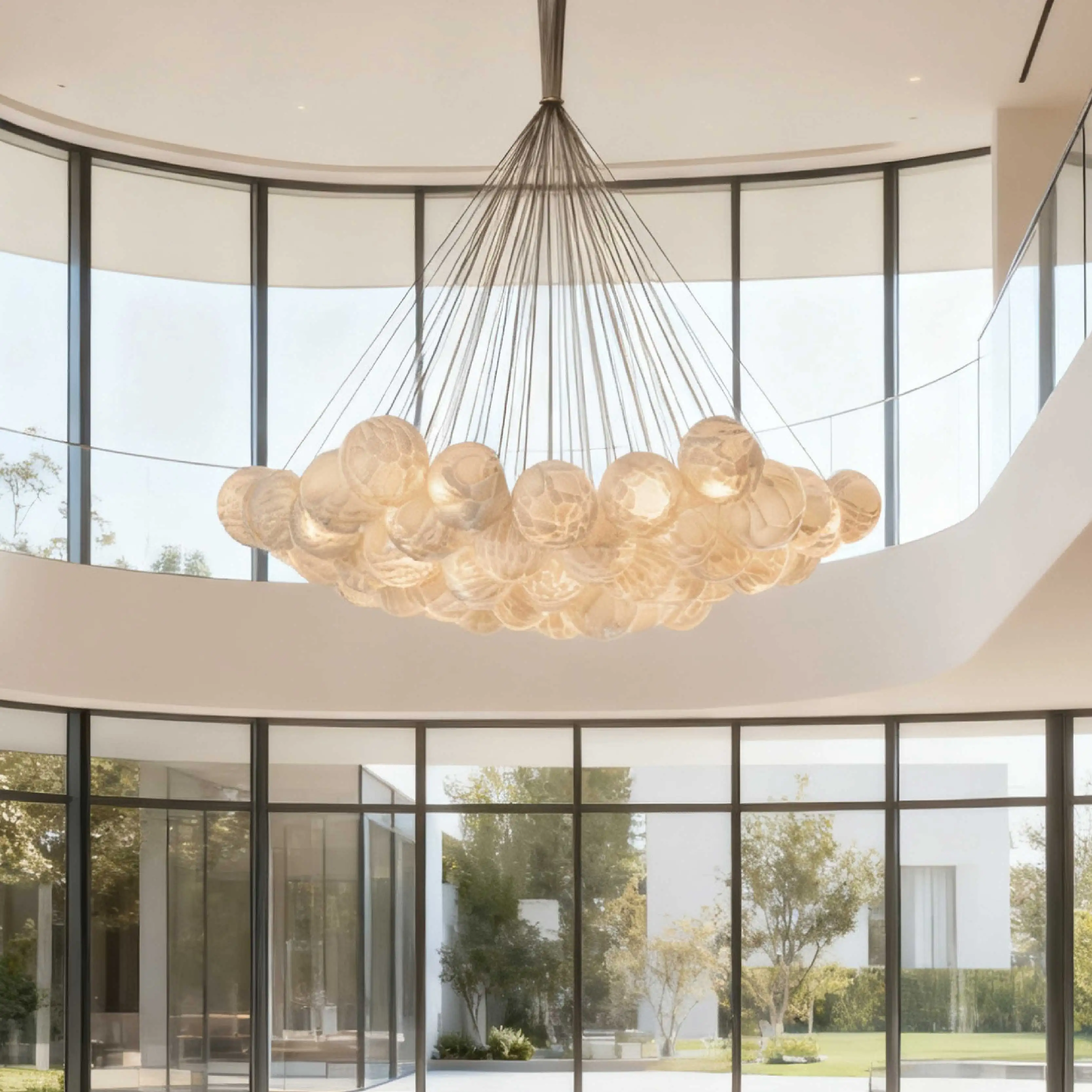 REVEN Modern Dimmable Feather-inspired Design Ceiling Light Glass Aluminum Chandelier Adjustable 3-Color Changingfor Hotel