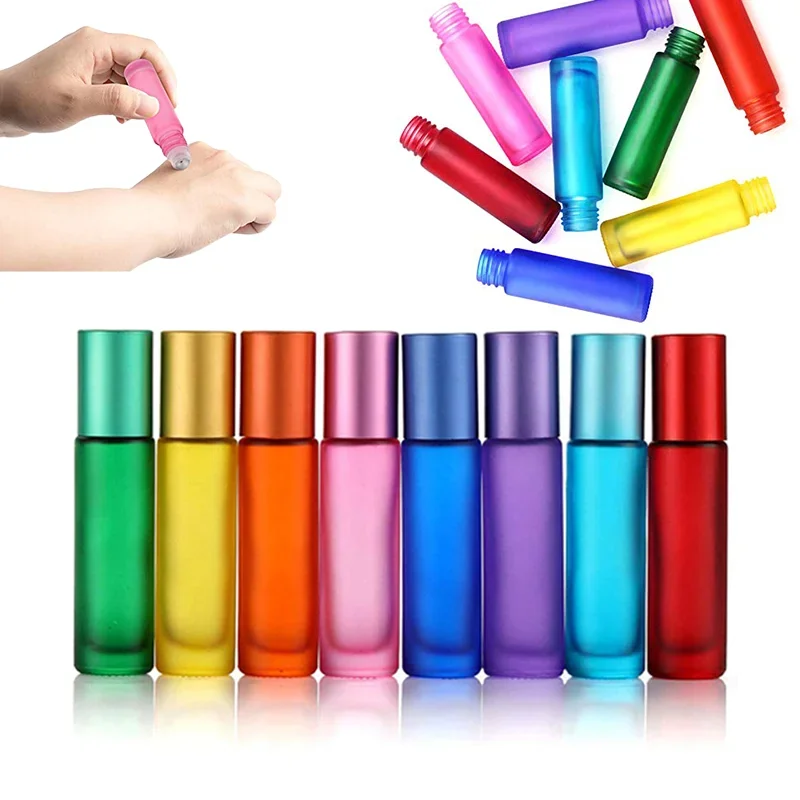 30pcs 5/10ml Frosted Glass Essential Oil Roller Bottles W/ Opener Funnels Multicolor Travel Refillable Vial Aromatherapy Perfume