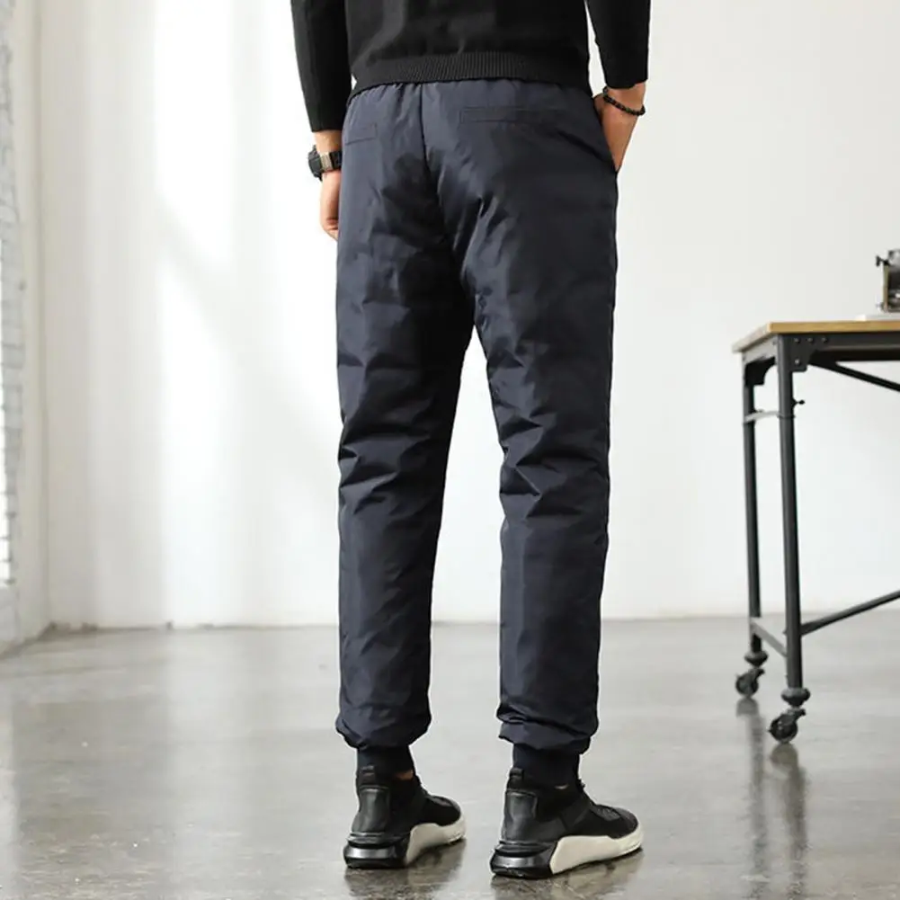 Winter Men Padded Down Pants Thick Elastic Waist Windproof Warm Plus Size Waterproof Mid-aged Men Father Outdoor Pants