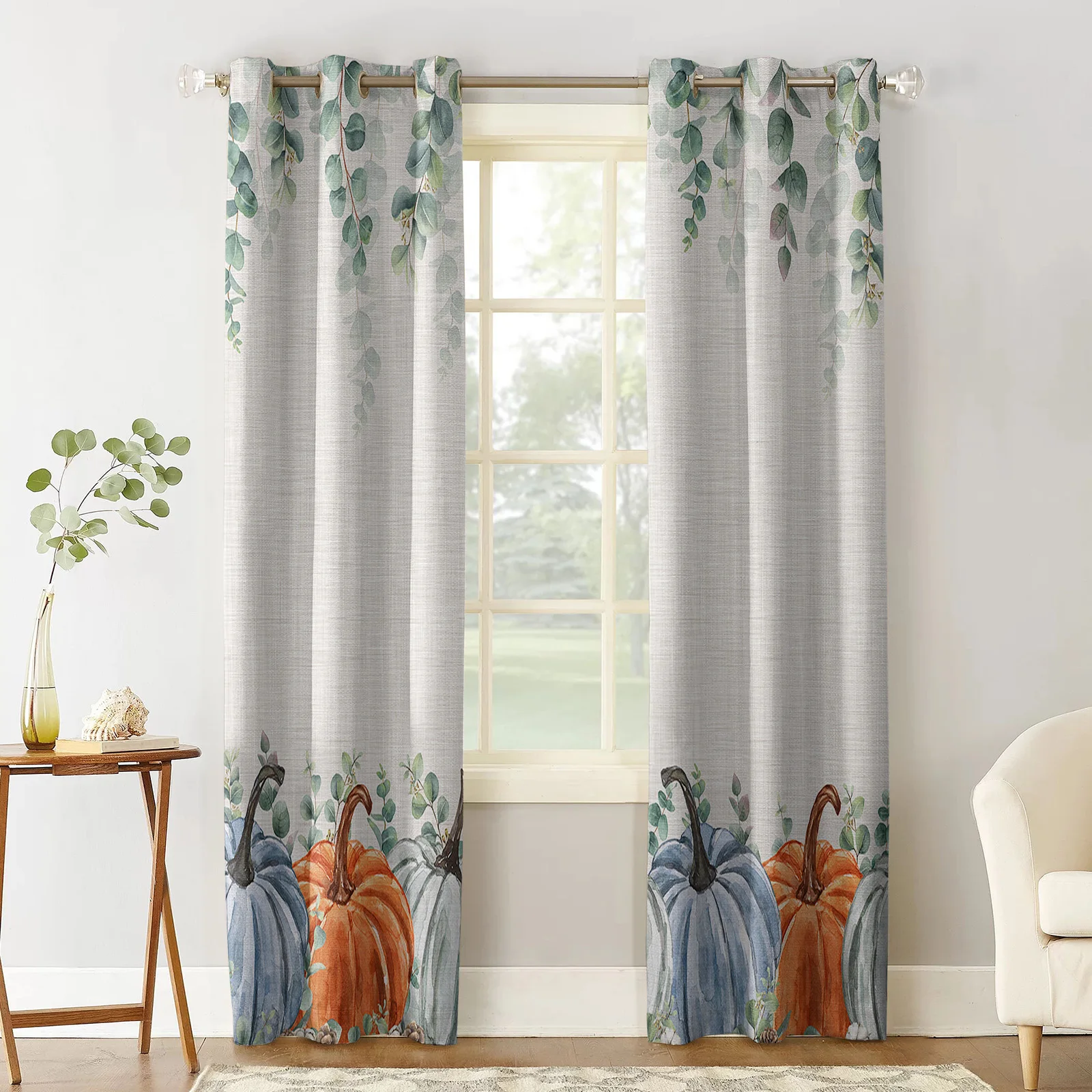 Thanksgiving Eucalyptus Pumpkin Living Room Bedroom Elegant Curtains For Kitchen The Room Window Treatments Drapes