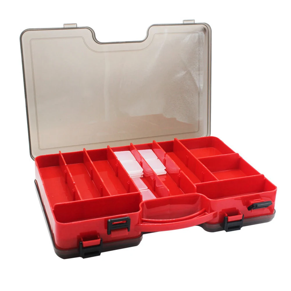 1pc Double-sided Portable Lure Box 289*200*56 Mm Activity Compartment Fishing Bait Tackle Storage Large Carrying Handle Tool Box