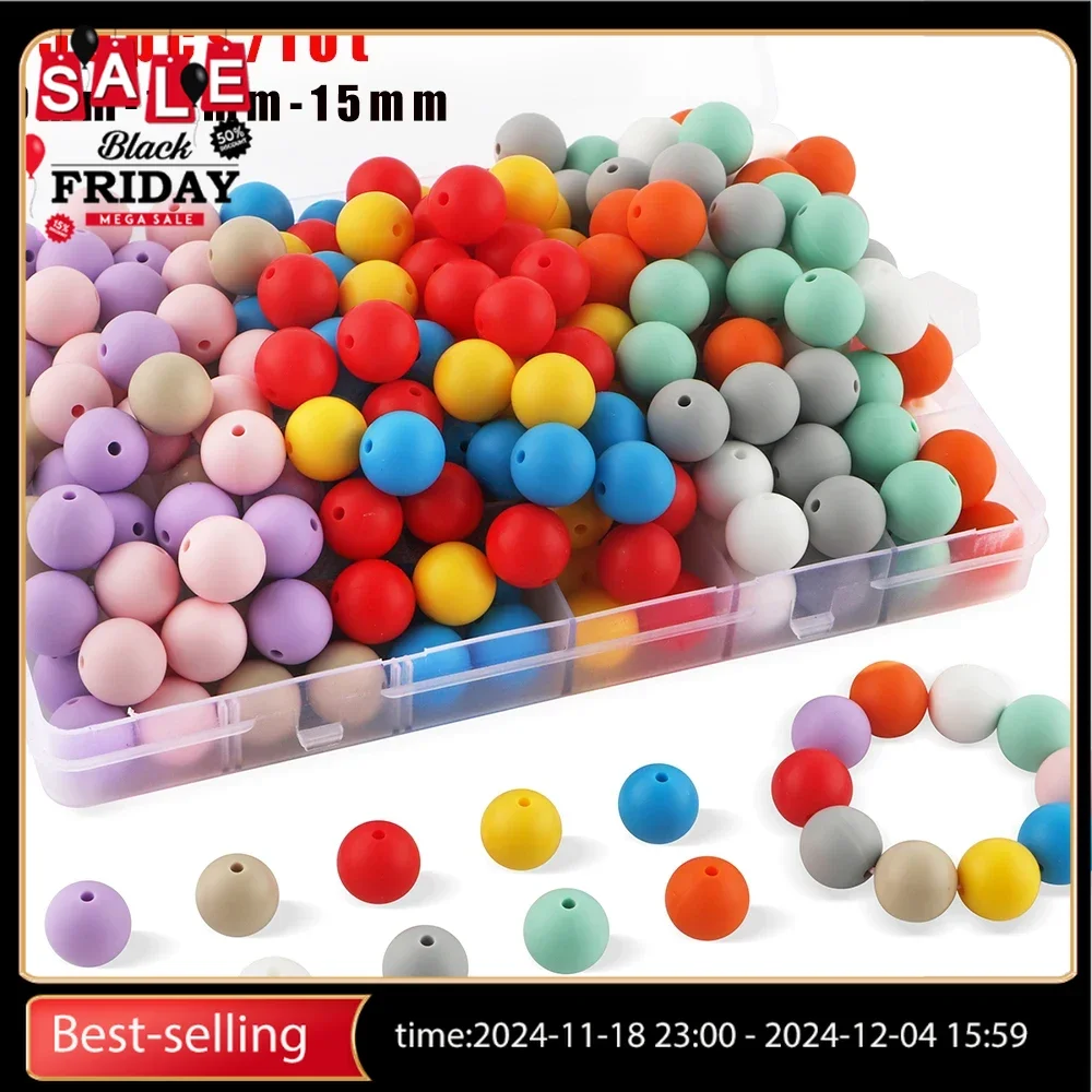 50Pcs 9/12/15MM Silicone Beads Round Loose Spacing Beads For Jewelry Making DIY Pacifier Chain Bracelet Necklace Accessories