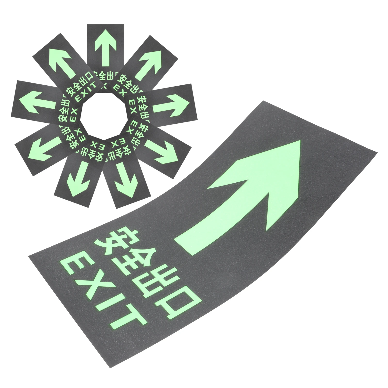 10 Pcs Night Glow Safety Sign PVC Exit Sticker Warning Sign for Mall Emergency Directional Entrance Signs Traffic Safety