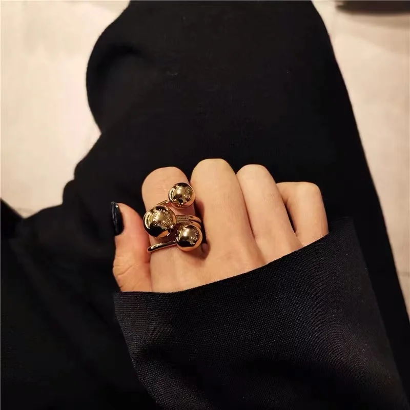 Metal Ball Rings For Women Copper Adjustable Men Ring Punk Fashion New Styles Trendy Jewelry Girls\' Gift Items Party Wear C1213