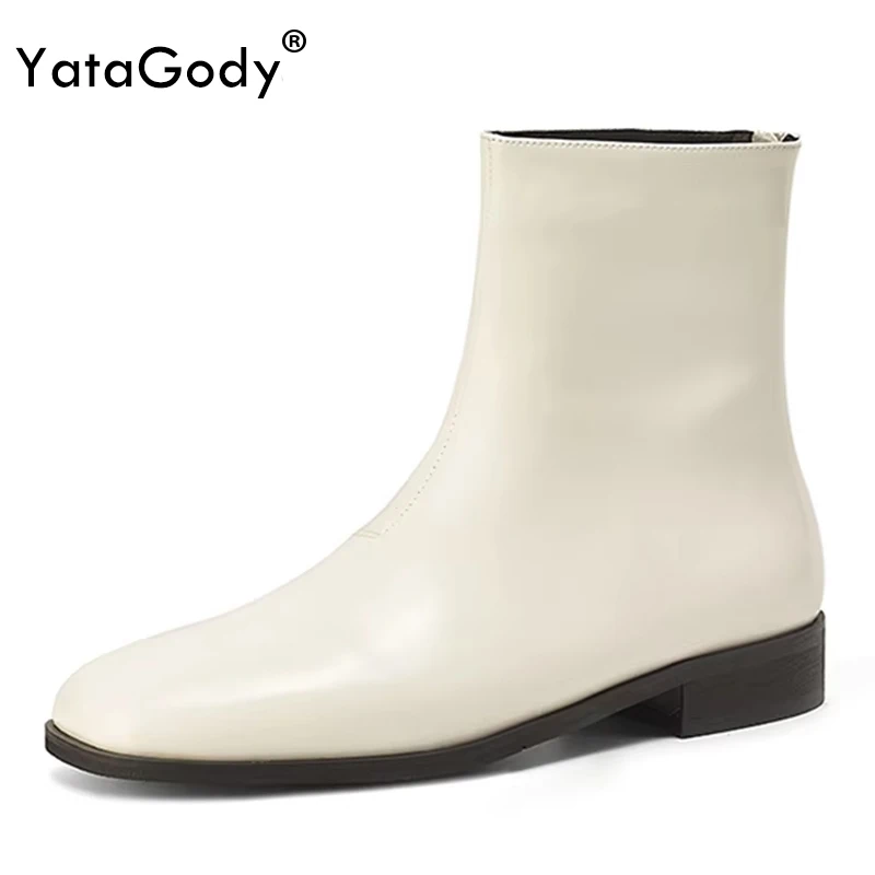 

YATAGODY Size 34-40 Women Ankle High Boots Genuine Leather Thick Heels Shoes Fall Winter 2025 Casual Daily Dress Short Booties