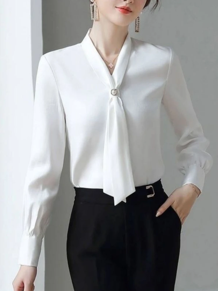 Mode 2025, ästhetisches Chiffon, lockere Damenoberteile, elegantes, soziales Y2k-Chic, neue Kollektion, jugendliches, hübsches Damenhemd und Bluse