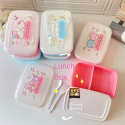 Kawaii Sanrio Kuromi Hello Kitty moja melodia pudełko na Lunch przenośna podwójna warstwa pudełko na Lunch owoców utrzymuje świeżość wysokiej pojemność przechowywania