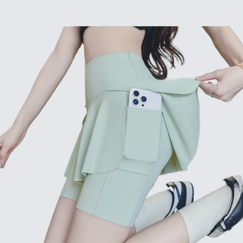 Pantaloni con cavallo invisibile, i ultimi culottes falsi in due pezzi di grandi dimensioni, pantaloncini da yoga da ciclismo all'aperto anti-luce, outdoor, calcas