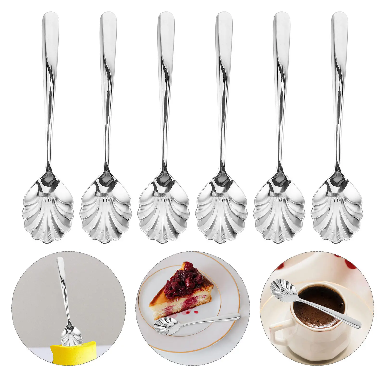 

Набор из 6 ложек для десертов из нержавеющей стали с фигурным краем, элегантные винтажные ложки для мороженого, пудинга, йогурта, торта для кафе