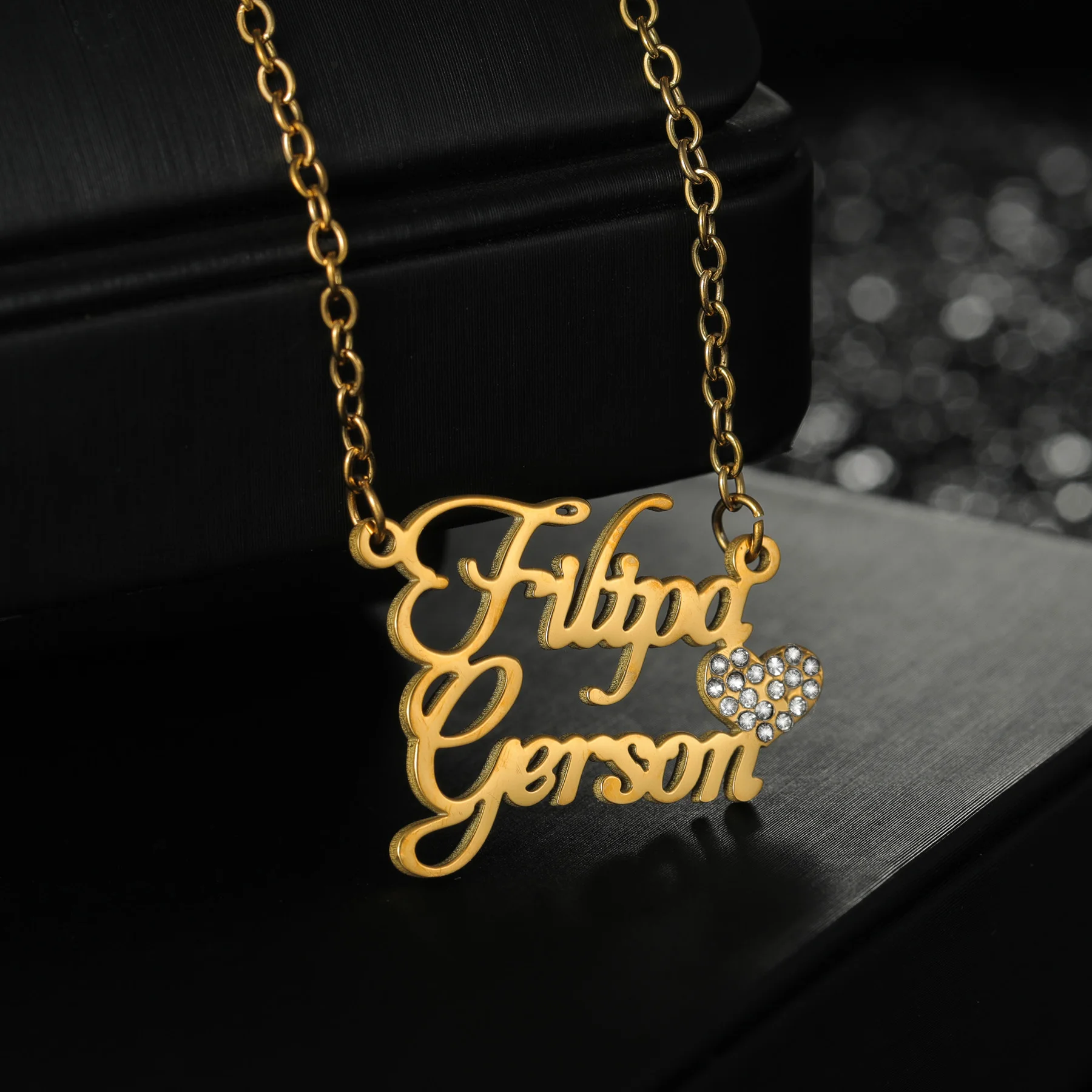 

Shiny Custom Double Row Name Zircon Love Necklaces For Women Couple Stainless Steel Birthday Anniversary Jewelry Gifts Wholesale