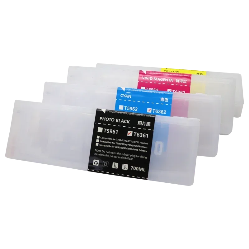 T6361-T6369 T636A T636B for Epson 9908 refillable ink cartridge 7910 9910 7908 7890 9890 9900 7710 9710 7700 9700 one time chip