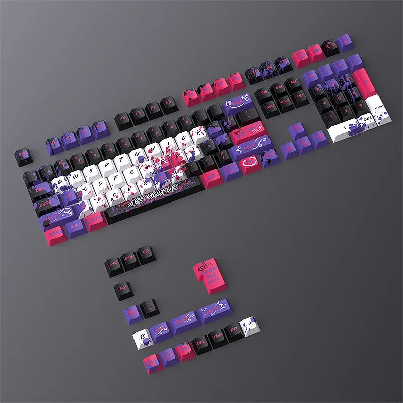 

Red and purple graffiti keycap hot sublimation original small full set of 126 key PBT customization