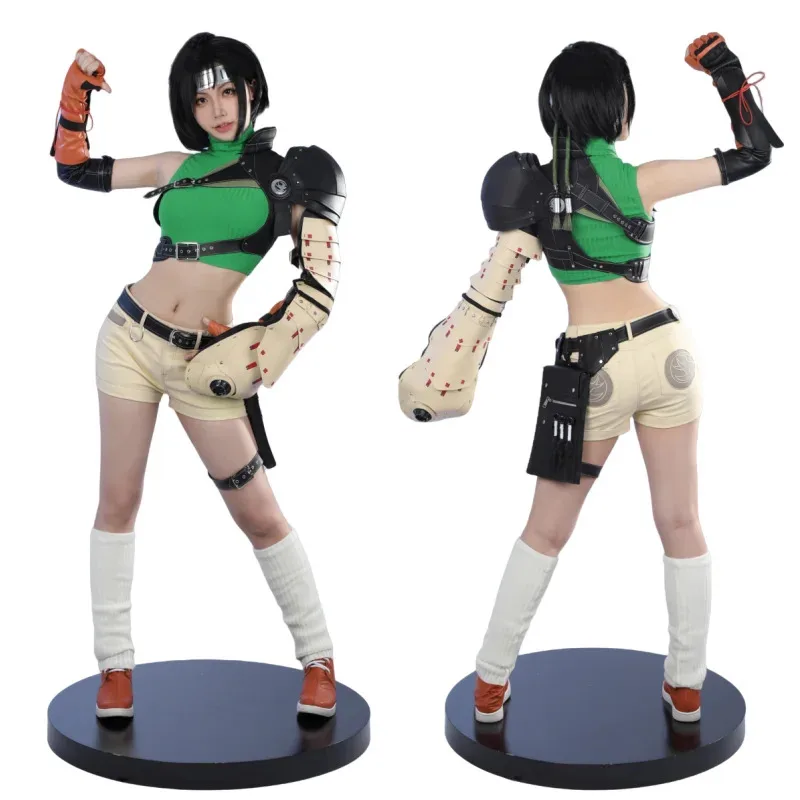 لعبة FF 7 Yuffie Kisaragi أزياء تنكرية للسيدات الخيال السابع سترة خضراء شورت الزي مجموعة كاملة والعناصر الفردية تباع ddd