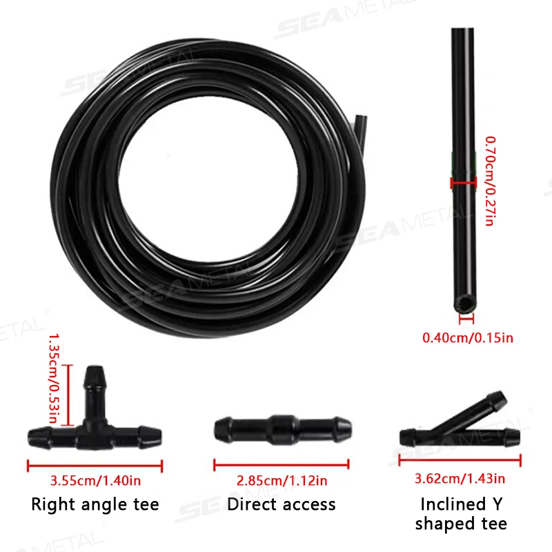 SEAMETAL 9pcs Universal Car Windshield Washer Hose Wiper Blade Pipe Jet Spray Nozzle Water Fluid Tube Connector Replacement Kit