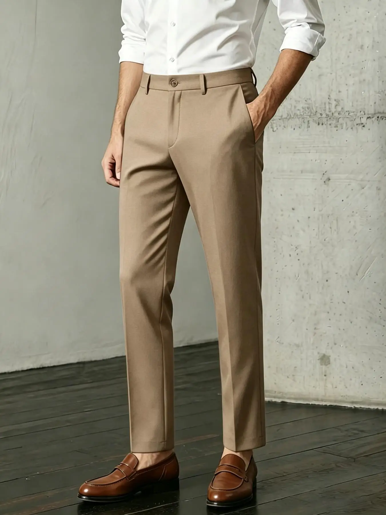 Men's business suit trousers, high-waisted slim fit draped cropped formal pants, suitable for office work, interviews and daily