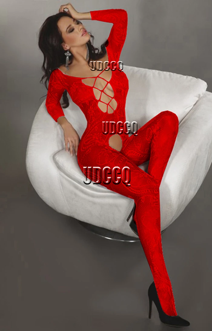 Fishnet sexy Lingerie woman Babydoll apparel Catsuit Underwear Chemises Teddies red Costume sleepwea sexy dress red